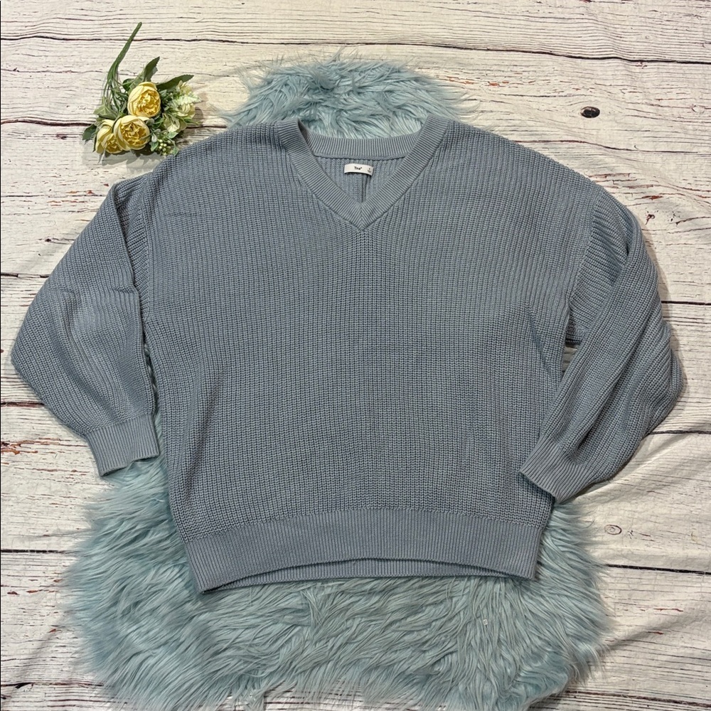 Aritzia TNA Oversized Beacon V-neck Light Blue Sweater